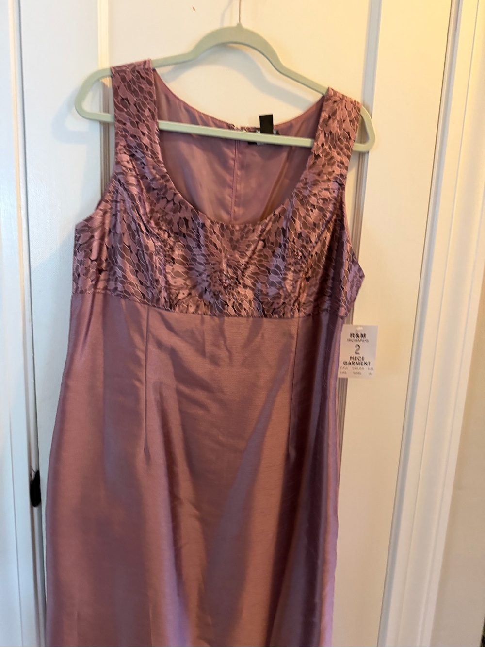 Lilac Satin Evening Dress with Lace Bodice